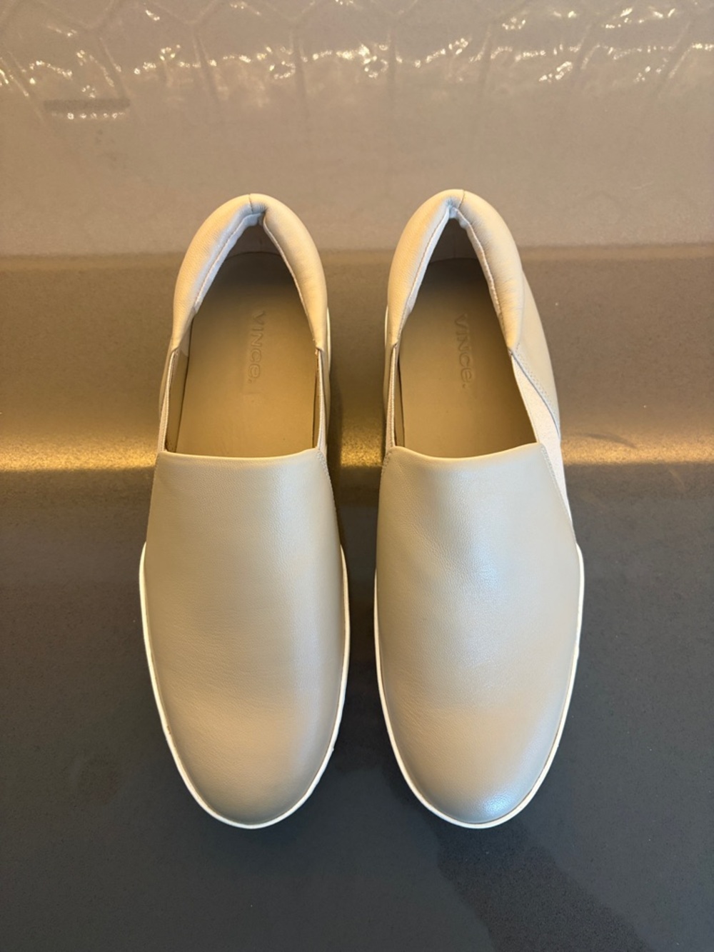 Vince Slip-On Loafers in Light Taupe Leather